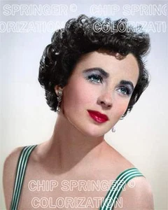 ELIZABETH TAYLOR PORTRAIT #6 STRIPE STRAP BEAUTIFUL COLOR PHOTO BY CHIP SPRINGER - Picture 1 of 1