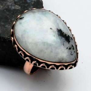 Rainbow Moonstone Gemstone Pure Copper Ring Jewelry US Size-8.75 AR 28986