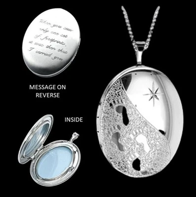 Medallón de plata de ley huellas en la arena 25x20 mm 925 sello cadena 18" - 24" Foto 1 de 4