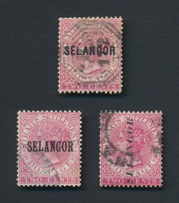 SELLOS DE SELANGOR MALAYA 1883-1885 QV RAROS SG #27 B172 #33 #37 Foto 1 de 4