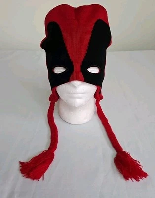Deadpool Marvel Comics Rojo/Negro Laponia Tejido Sombrero Máscara Correas Trenzadas OS Nuevo  Foto 1 de 4