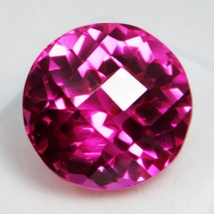 Certified 28.80 Ct Natural Pink Tourmaline Round Checker Cut Loose Gemstone - Picture 1 of 12