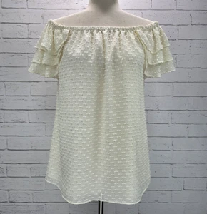 Top Banana Republic para mujer con clip punto fuera del hombro talla S manga aleteada crema - Imagen 1 de 11