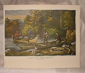 Vintage 1950s Currier & Ives Reprint LIFE IN THE WOODS Returning to Camp Dogs - Picture 1 of 3