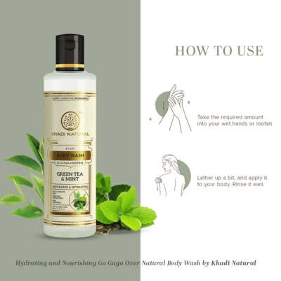 Khadi Natural Green Tea & Mint Body Wash | Reducing Acne and Pimples | 210 ml - Image 1 of 4