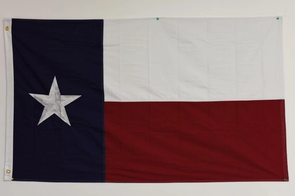 Banderas de algodón cosidas bordadas 3x5 del estado de Texas 100 % hechas a mano en EE. UU. con ojales Foto 1 de 4