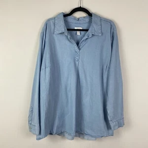 Denim & Co. Stretch Tencel Easy Popover Long Size 2X Light Wash Blue - Picture 1 of 11