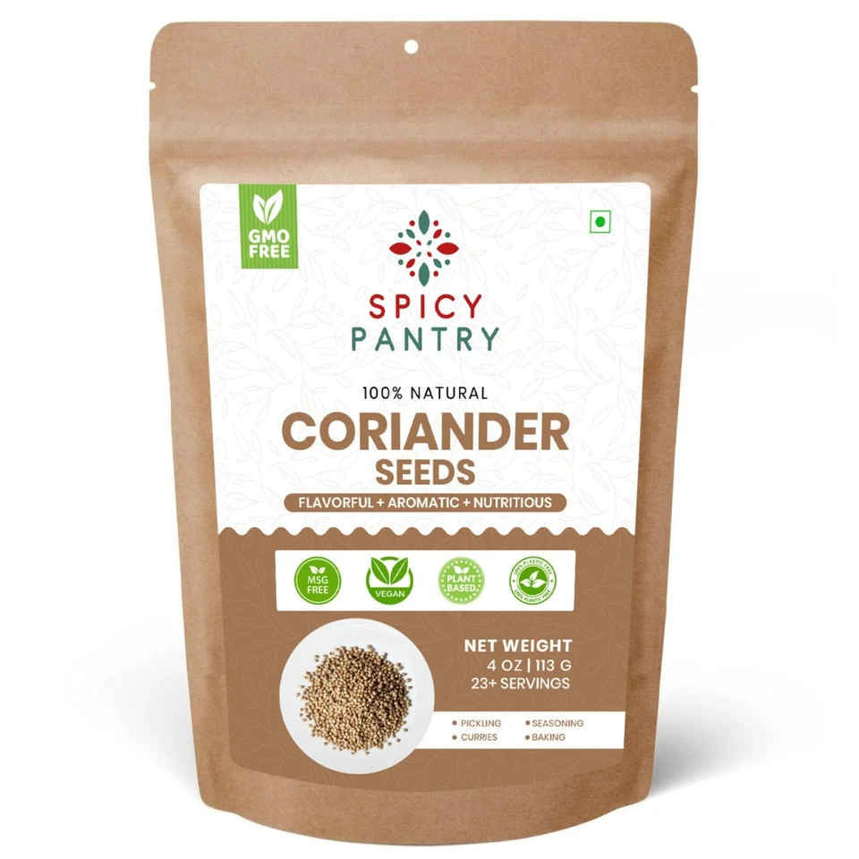 SPICY PANTRY Coriander Seeds Whole - 100% Natural Spice for Cooking & Seasoning - 4 oz