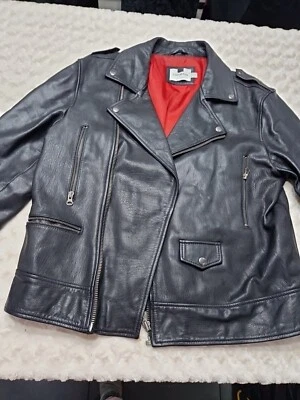 Chaqueta de motociclista Topman abrigo de cuero negro para hombre en muy buena condición Foto 1 de 4