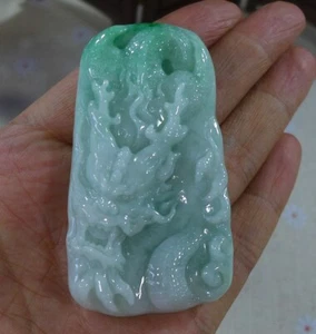 Cert'd Natural Type A Jadeite Jade Dragon Pendant 4210 - Picture 1 of 7