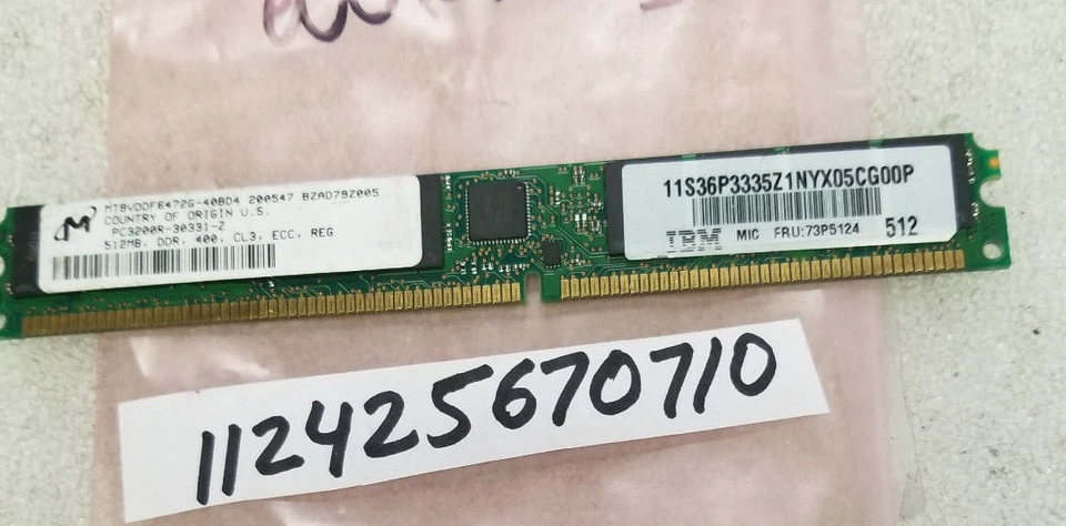 MICRON 512MB 1RX8 32X8 PC3200R  DDR-400 184PIN DIMM  ECC REGISTERED  - Image 1 of 1