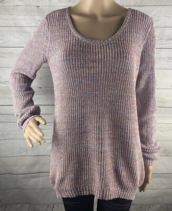 Volcom Little Lie Sweater Medium Pink Gray Blue Marled Scoop Neck 100% Cotton - Picture 1 of 12