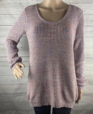 Volcom Little Lie Sweater Medium Pink Gray Blue Marled Scoop Neck 100% Cotton - Image 1 of 4
