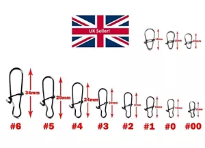 Safety Clip Hook Snap Links Swivels Quick Change Fishing Tackle Sizes #00 to #6 - Picture 1 of 45