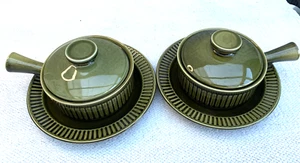 2 Retro Midwinter Olive Green TREND Soup Bowls, Saucers & Lids - Picture 1 of 6