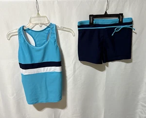Girls Swimsuit Two Piece Tankini Swimwear with Boyshorts Blue Size 5XL - Picture 1 of 8