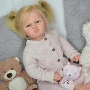 Muñeca bebé renacida de 28" Grace hecha a mano para niño pequeño puchero niña paño dorado juguete corporal - Imagen 1 de 5