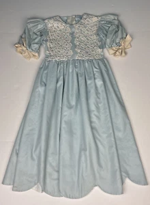 Vintage Sarah Kent Girls’ Size 7 Dress Costume Blue Cream Lace Ties Damaged - Picture 1 of 9