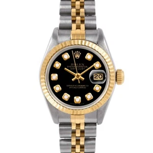Rolex Ladies TT Datejust Black Diamond Dial Jubilee Band Fluted Bezel Watch - Picture 1 of 3