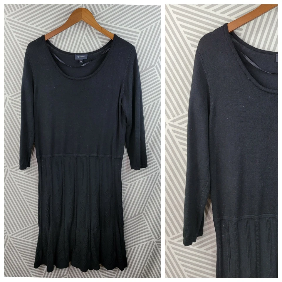 AB Studio Sweater Dress size Large stretch Career midi Cable Knit LBD black - Image 1 of 4