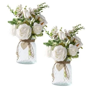 2 Packs Faux Flowers in vase,Fake Flowers with Vase, Artificial Silk Roses in - Picture 1 of 8