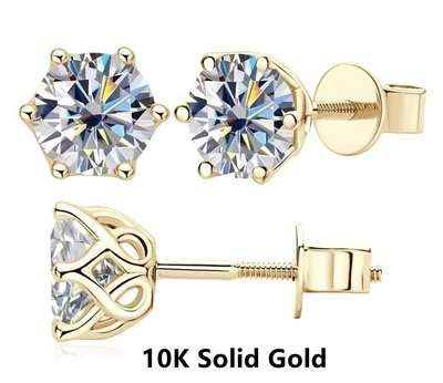 10k Solid Gelbgold Gold Echtgold Ohrringe ohrstecker Moissanite Moissanit GRA  - Bild 1 von 4