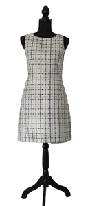 A6 Auth ALICE + OLIVIA Off White W/Black Square Panel Tweed Shift Dress Size 6 - Picture 1 of 7
