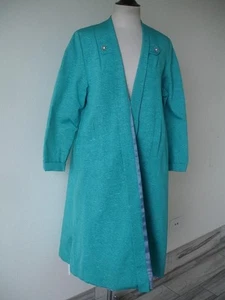 Women's M L Vtg 1930's Turquoise Art Deco Long Dress Opera Coat Open Front Cape - Picture 1 of 14