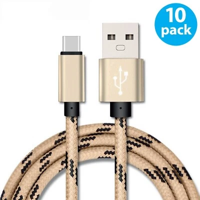 10-Pack Braided USB-A  to Type-C Fast Charging Cable Cord Charger Charging Sync - Image 1 of 4