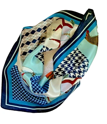 Bufanda 21"X21" Azul Ocho Caballos Estampado Mora Pura Satén Seda 12momme 53x53cm4-82 Foto 1 de 4