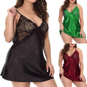 Plus Size Sexy Women Satin Silk Lace Lingerie Sleepwear Babydoll Nightdress US - Picture 1 of 14