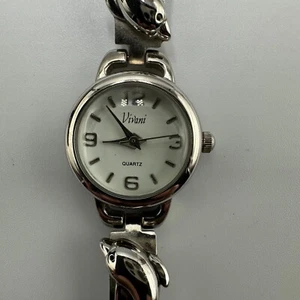 Vivani Watch Women Silver Tone Dolphin Metal Band New Battery 6.5 Inch - Picture 1 of 14