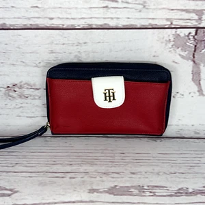Tommy Hilfiger Wristlet Clutch Wallet Handbag Gold Logo Rare - Picture 1 of 9