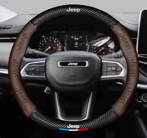 15" PU Leather+Carbon fiber Steering Wheel Cover For 1943-2025 jeep All Cars - Picture 1 of 9