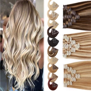 Balayage Clip in Human Hair Extensions Full Head 100% Real Remy Human Hair - Picture 1 of 57