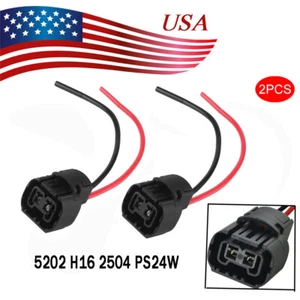 Wire Pigtail Female PS24W 5202 H16 Two Harness Fog Light Bulb Connector Plug Fit - Picture 1 of 4
