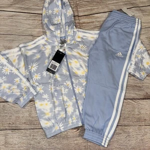 Adidas Girls Size 4 Daisy Zip Hoodie Jogger Sweatpants Outfit Set NEW - Picture 1 of 1