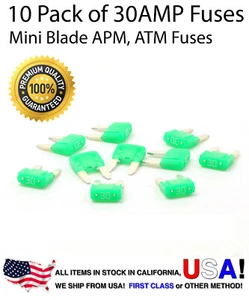 Paquete Premium de 10 30 AMP Automotive APM Atm Mini Hoja Fusibles 30A - Imagen 1 de 6