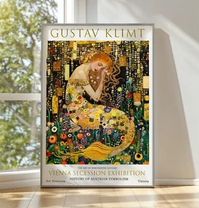 Gustav Klimt Mermaid Vintage Museum Floral Exhibition Wall Art Poster Print - Picture 1 of 8