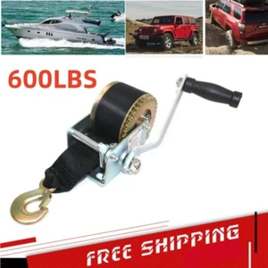 600lbs Hand Winch Hand Crank Strap Gear Winch ATV Boat Trailer Heavy Duty US - Bild 1 von 3