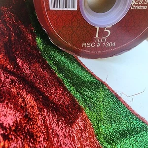 3"x 14ft Christmas Red / Green Decorative glitter Craft fabric wired Ribbon - Picture 1 of 6