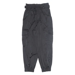 ZARA Belted Trousers Black Relaxed Tapered Girls W28 L26 - Picture 1 of 6