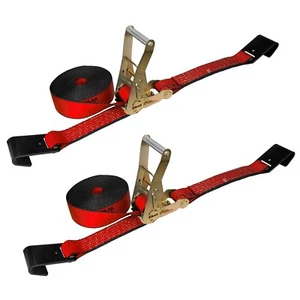 Paquete de 2 correas de trinquete de 2" x 30' con gancho plano plataforma camión remolque agricultura amarre - Imagen 1 de 7
