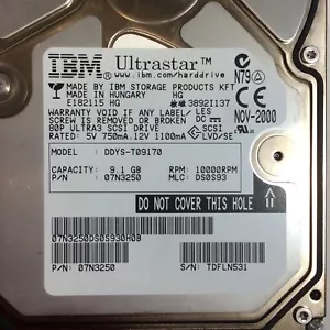 IBM Ultrastar 07N3255 DDYS-T09170 9.1GB 10K RPM 3.5" SCSI 80-Pin Disk Drive - Picture 1 of 11
