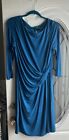 Lauren Ralph Lauren Faux Wrap Dress French Teal Size 10 Stretch Side Ruched