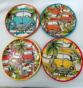Pier 1 Piatti Melamina 9" Auto Cubane Vintage Set 4 Pezzi Piatti Pranzo - Foto 1 di 7
