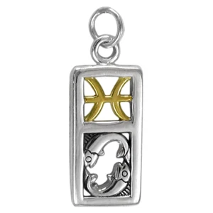 Pisces the Fish Sign Sterling Silver Gold Zodiac Pendant Charm Astrology Jewelry - Picture 1 of 2