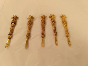 Juego de 5 tenedores de pescado pequeños dorados con piña - Imagen 1 de 7