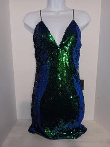 Lulus Women's Party Dress Green Blue Sequins Size M Back Zipper Lined  - Picture 1 of 7