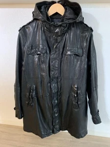 Neil Barrett Buffalo Leather Hooded Coat Black US M 8-10 Leather Jacket - Picture 1 of 11